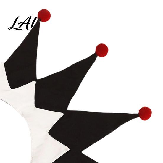 Detachable Clown Collar Halloween Pointed Fake with Pom Poms Black White Red Triangle Jester Neck Shawl for Christmas Party Stage Cosplay Easy
