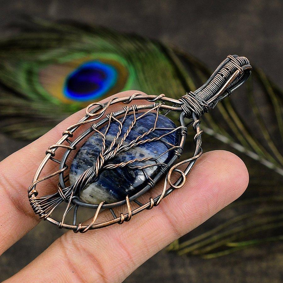 Sodalite Handmade Copper Wire Wrap Jewelry Pendant 3.15" S8e60