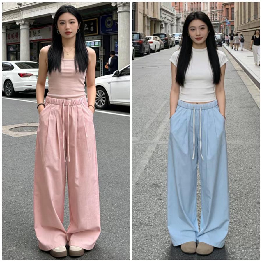 Women's Summer Yamo Wide-Leg White Pants: Casual, Loose-Fit, Milk Puff Texture