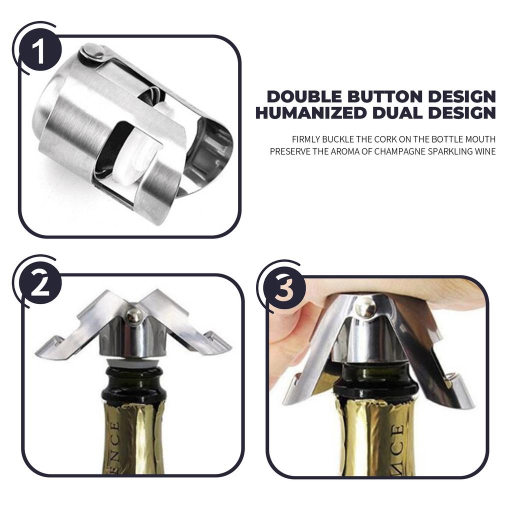 Stainless Steel Reusable Champagne Bottle Stoppers Portable Stainless Latches  Anti-Skid Leak  Champagne Wine Bottle Stopper