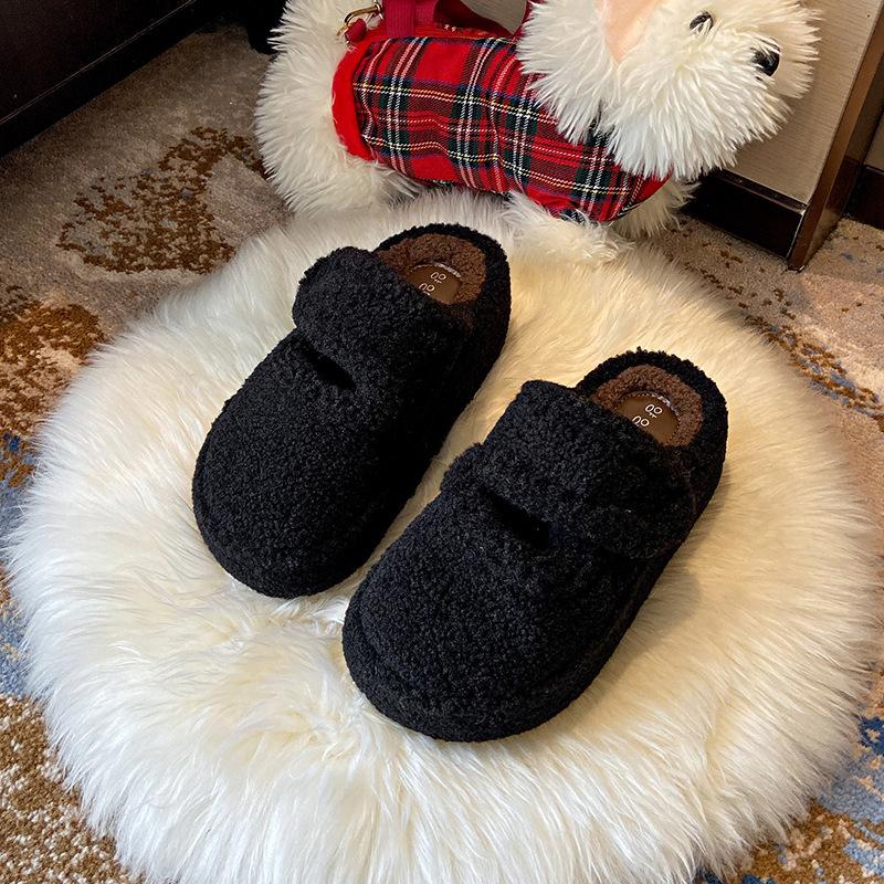 2025 autumn and winter new 7 cm thick-bottomed versatile bag head half-towed fluffy slippers women's velvet warm and comfortable cotton slippers