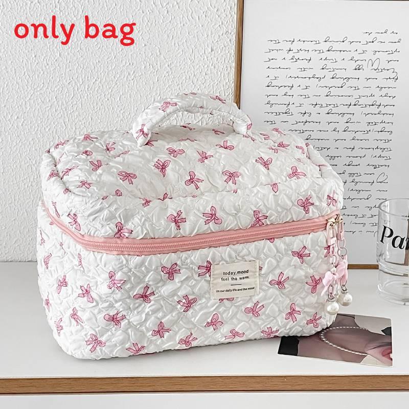 Minimalist Fabric Makeup Bag With Wrinkle Bows For Travel And Daily Use