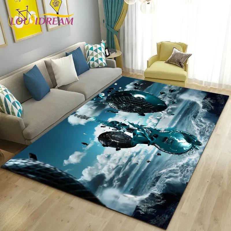Classical Electric Guitar Music Area Rug Large,Carpet Rug for Living Room Bedroom Sofa Doormat Decoration, Non-slip Floor Mat 3D