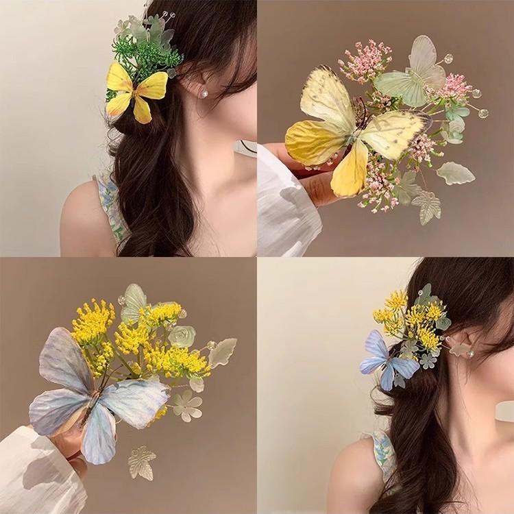 Spring Butterfly Hair Clip With Handcrafted Floral Design For Women