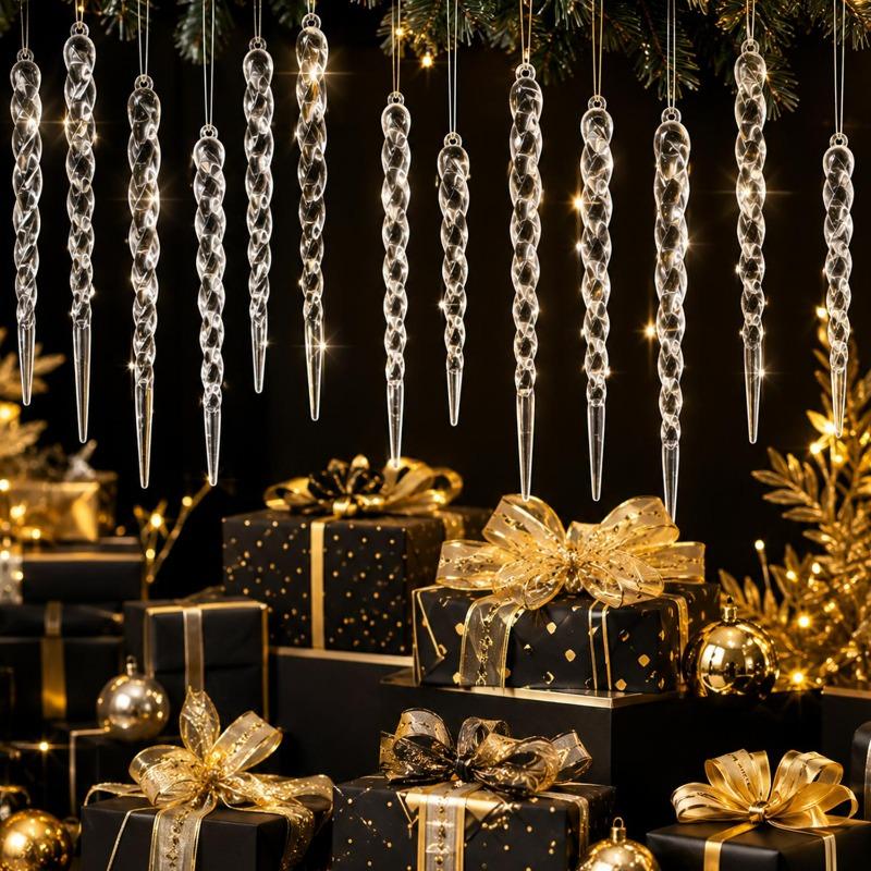 Transparent Acrylic Icicle Ornaments for Christmas Decoration Crystal Hanging Pendant Icicles Drop Xmas Tree Wedding Party Decor