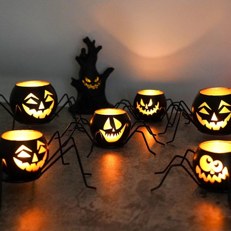 Halloween Candle Holders Tealight Votive Candle Holders with Grimaces,Pumpkin Lanterns Decorative Halloween Centerpieces