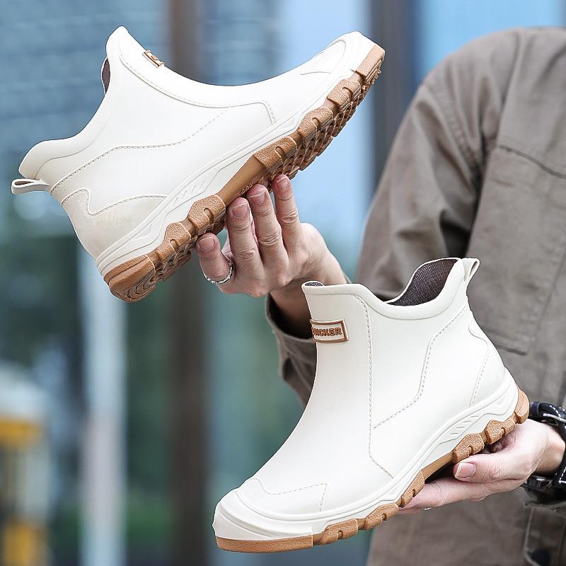 Trendy Men's Rubber Shoes Short Rain Shoes Fashion Classic Black Waterproof Shoes Urban Rain Boots Wading Boots Kitchen Non-slip Water Boots