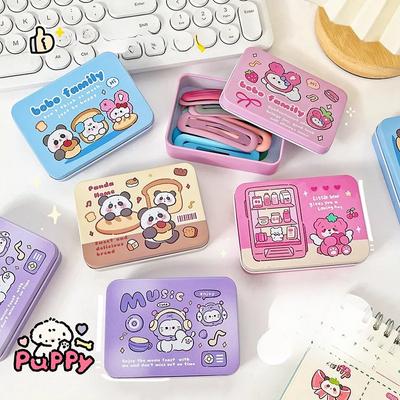 Cartoon Dieren Voedsel Patroon Opbergblik Draagbaar Kawaii Meisje Ring Sieraden Haarspeld Knoop Stofdicht Klein Doosje