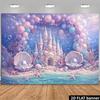 2D Flat Ocean-themed Party Banner Backdrop. Dream Theme of Underwater Castle, with Pink and Purple Gradient Balloon Arch
