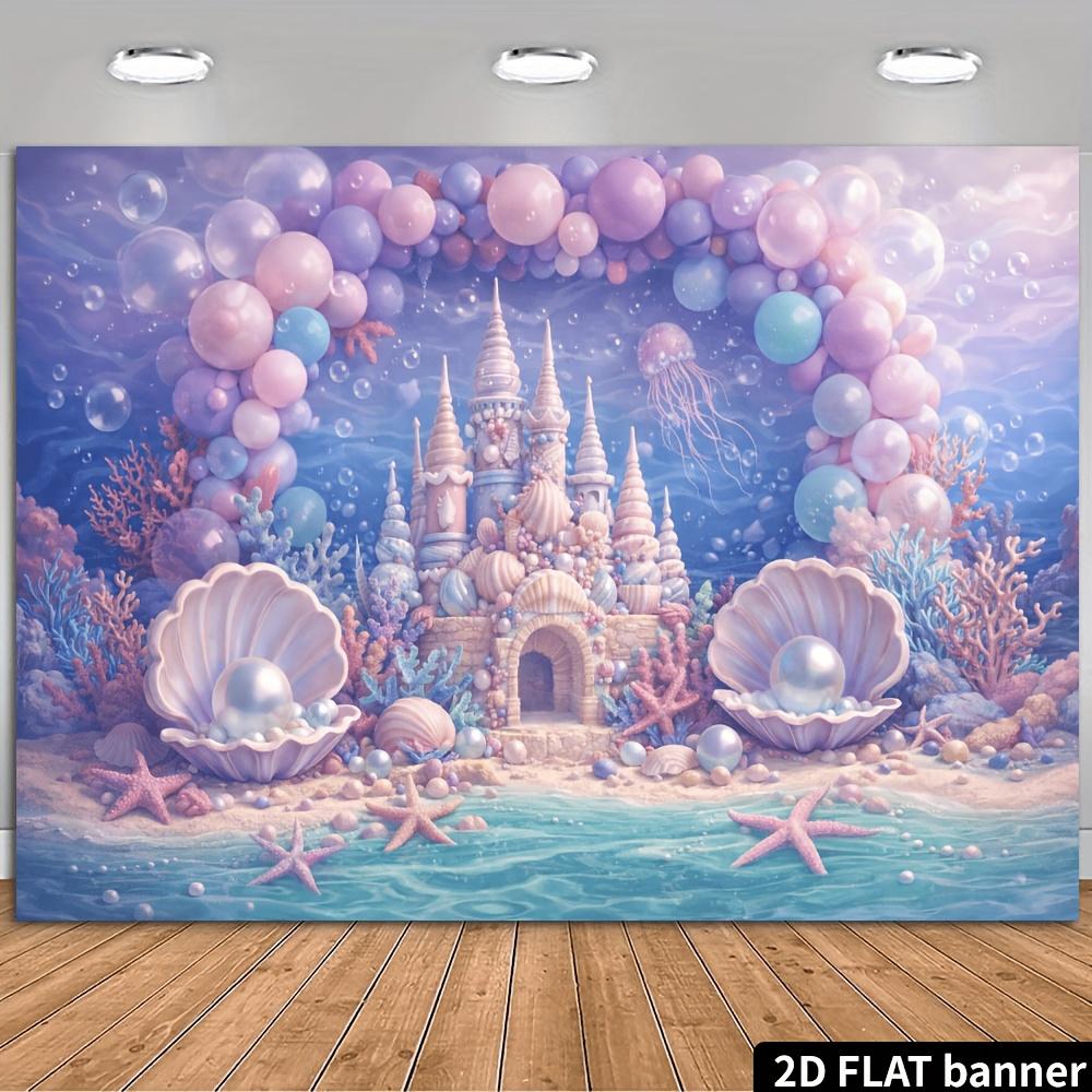 2D Flat Ocean-themed Party Banner Background Dreamy Underwater Castle Theme Suitable for Indoor or Outdoor Use