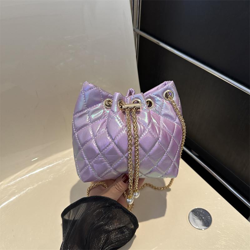 Chic Pu Quilted Chain Shoulder Bag For Everyday Use In Purple And Pink Shades