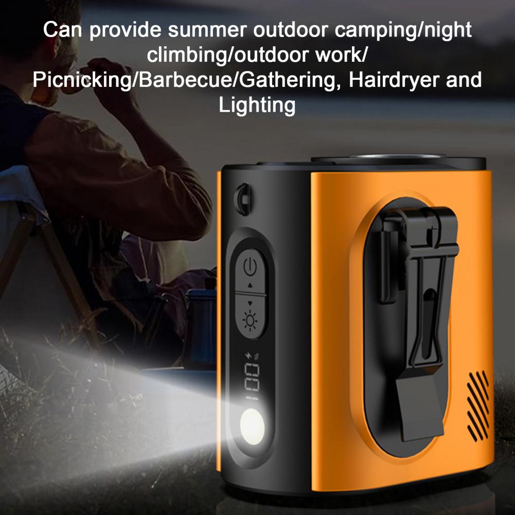 Portable Clip Fan with LED Light Wearable Waist Fan Adjustable Wind Speed Cooling Fan for Outdoor Camping Office