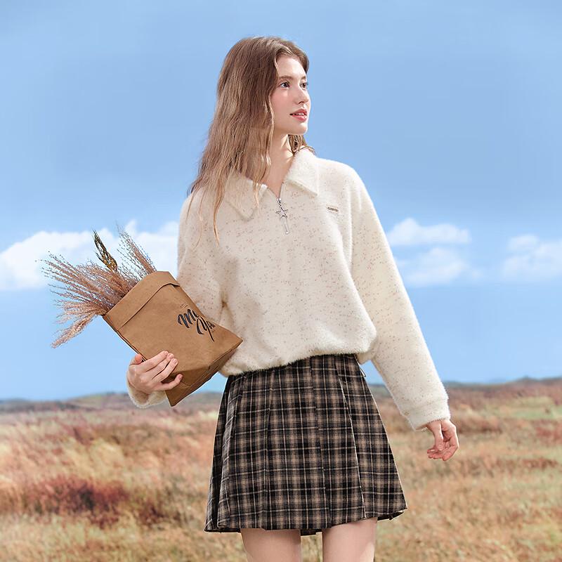 Betu Women's Autumn 2025 Half-Zip Speckled Plush Sweatshirt