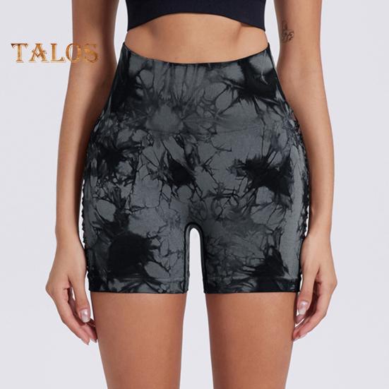 Short de yoga coupe slim haute élasticité contrôle du ventre sans couture séchage rapide tie-dye ajouré anti-exposition fesses relevées taille haute douce jogging course à pied