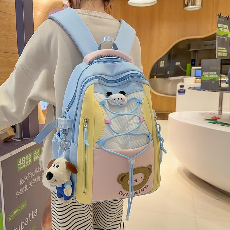 Contrast Color Backpack Junior High School Student Schoolbag Lightweight Large Capacity Backpack