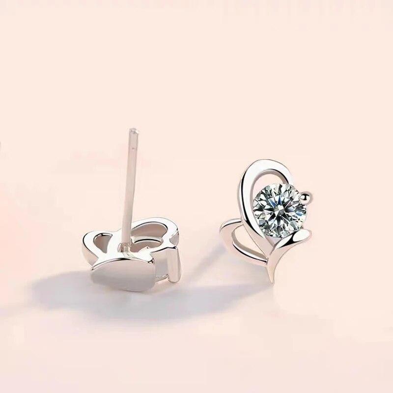 S925 Silver Moissanite 1 Carat Heart For You Earrings, Feminine, Small, Cute And Fashionable Item For Best Friend Or Girlfriend