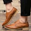 Pointed leather shoes British style retro Brock flower business casual dress lace-up leather shoes
