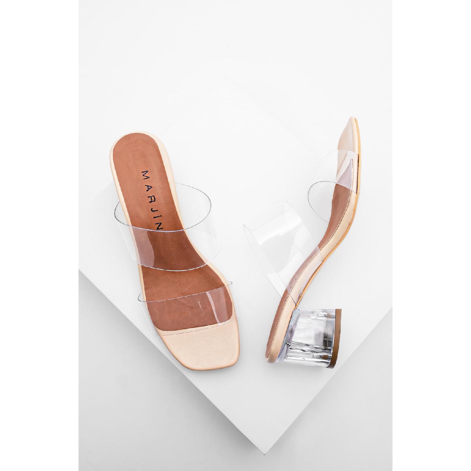 

Женские прозрачные тапочки на прозрачном каблуке Yesva Beige