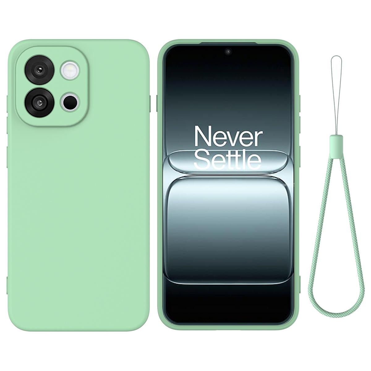 

For OnePlus 13s 5G/OnePlus 13T 5G Liquid Silicone Case Phone Back Cover with Hand Strap Green