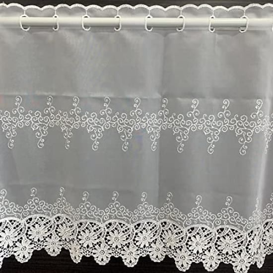 INTERIX Embroidered Lace Cafe Curtain for Small Made In 155cm Wide X 60cm Windows, Japan, Long, Aster, White, CF3-155-60