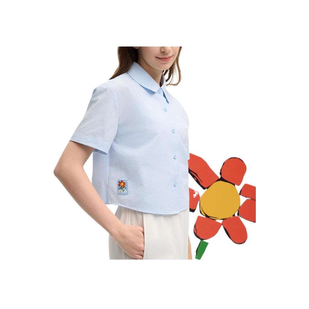 FILA X TIM LAHAN Stone Skin-Friendly Comfortable Fashion Soft Short Sleeve Shirt Women shirts Blue F51W529403F-LB