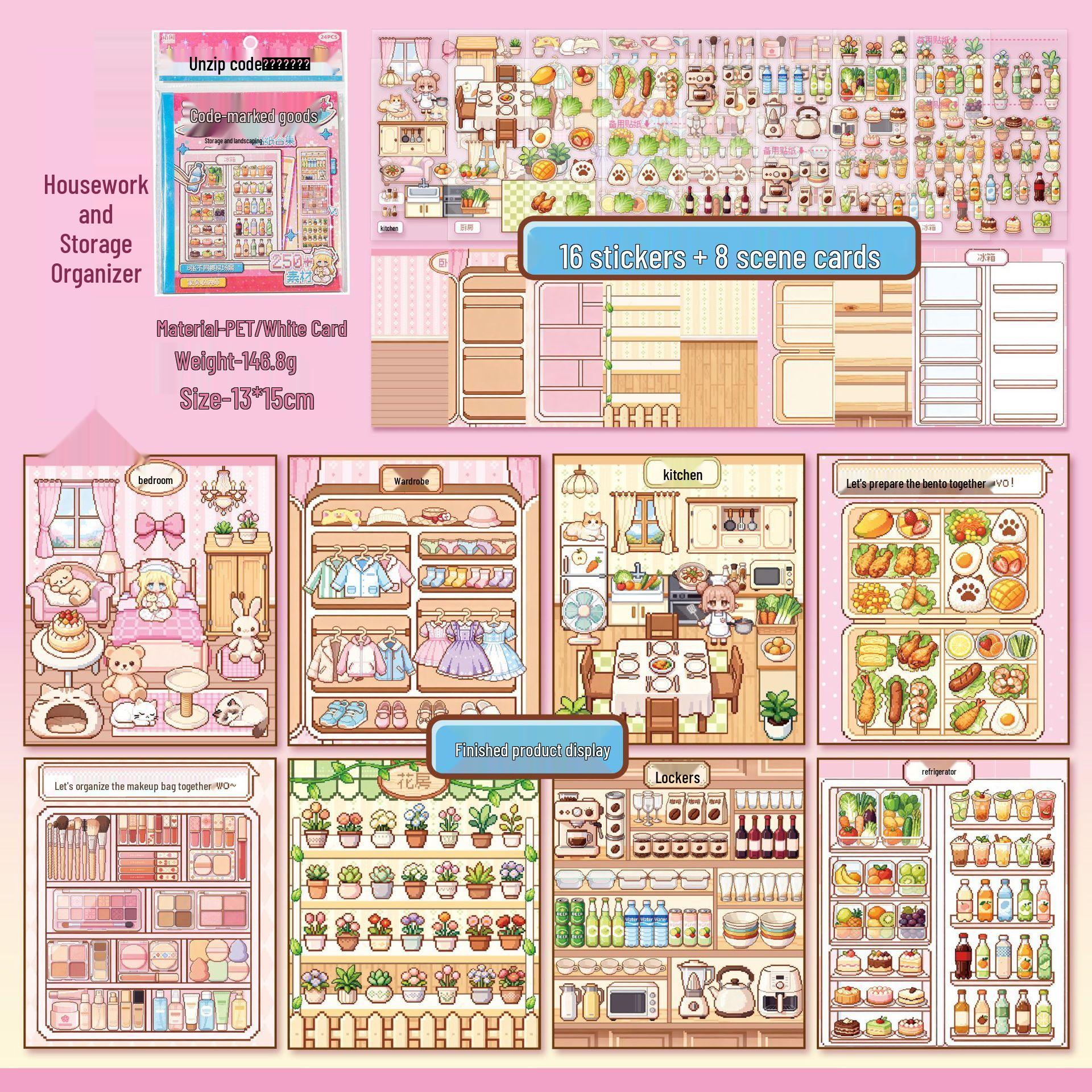 Yuxian Pixel Style Sticker Book for Kids: DIY Scenery, Storytelling, and Fun Storage Stickers.