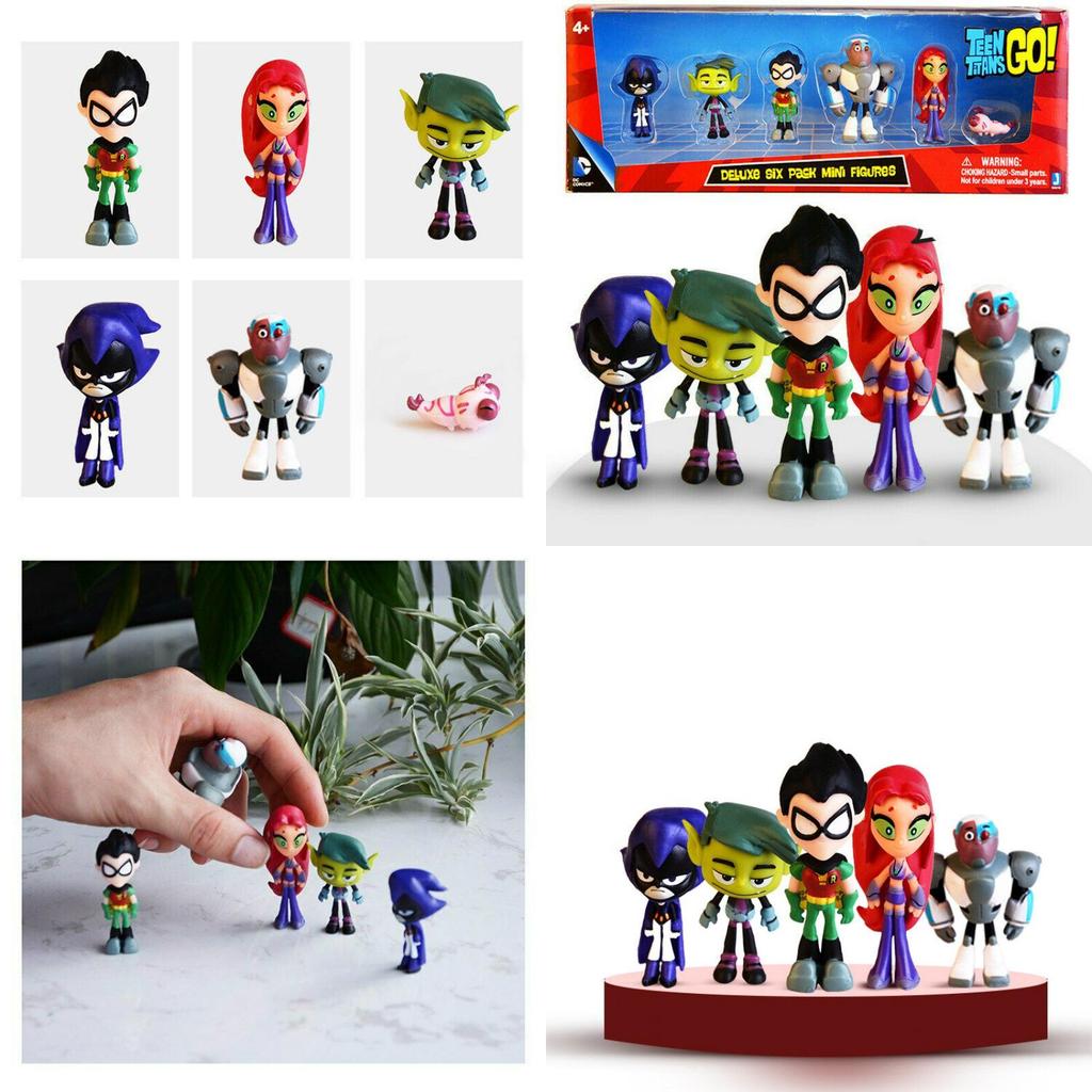 סט דמויות צבעוני של Teen Titans Go הכולל את רובין, רייבן, ביסט בוי, סטארפייר - פריטי אספנות
