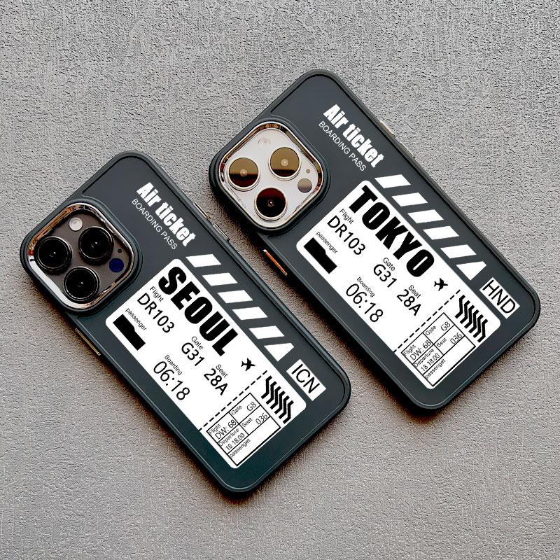 Hot Air Ticket Travel New York London Paris Label Phone Case for iPhone X XS XR 11 12 13 14 15 Pro Max 7 8 Plus Black Soft Cover