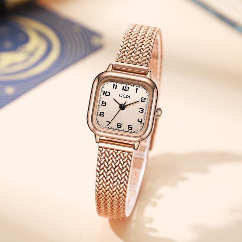 Simple Small Sugar Cube Women'S Watch, High-End Wheat Ear Belt, Medieval Watch Women'S Waterproof Stainless Steel Quartz Watch
