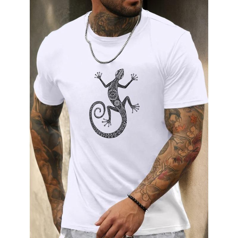 

Men S Lizard Pattern Summer Casual Short-Sleeve T-Shirt XL белый