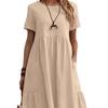 2025 Summer Retro Loose Pocket Solid Color Round Neck Women's Cotton Linen Dress