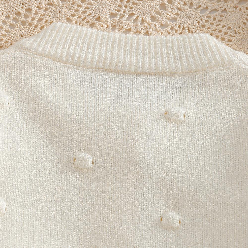 Girls' Beige Knitted Cardigan 2-8 Years Soft Sweater Coat with Colorful Flowers Fashion Toddler Girl Autumn Winter Top