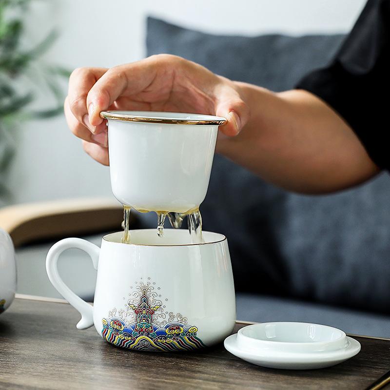 Guochao Keramiktasse Emaillefarbe Kaffeetasse Teeset Geschäft Bank Kunde Firmenveranstaltung Geschenke