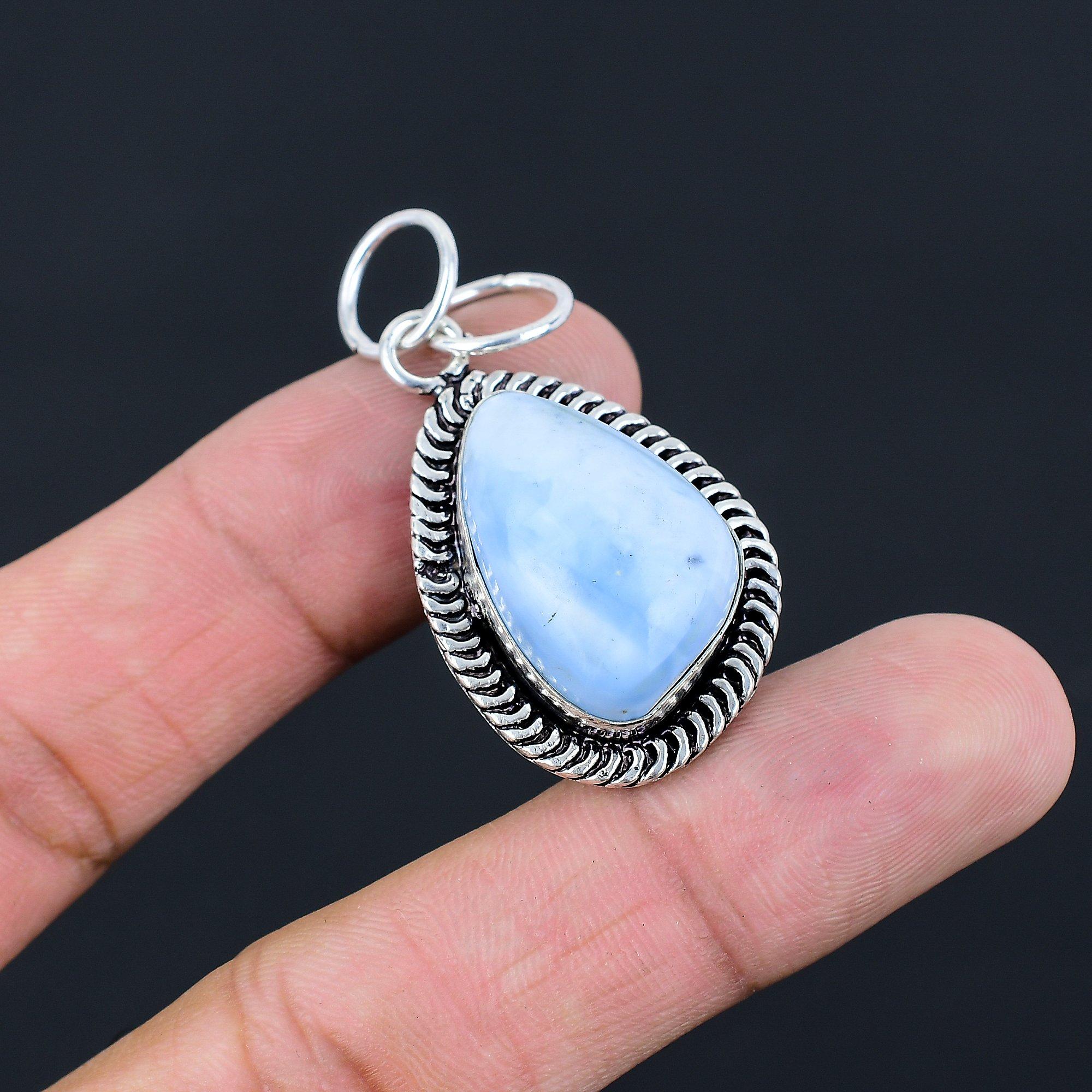 

Daughters Day Sale Natural Owyhee Blue Opal Sterling Silver Wife Pendant Jewelry