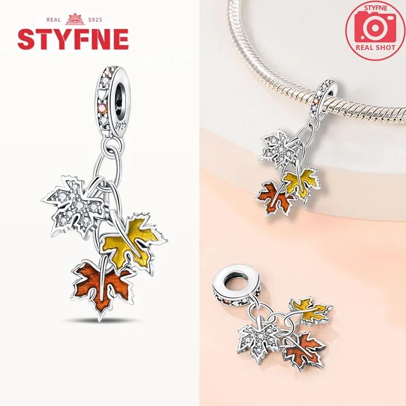Charms Plata Copper Colors Autumn Series Maple Leaves Charm Beads Fit Original Bracelet Diy Fine Jewelry Gift For Women