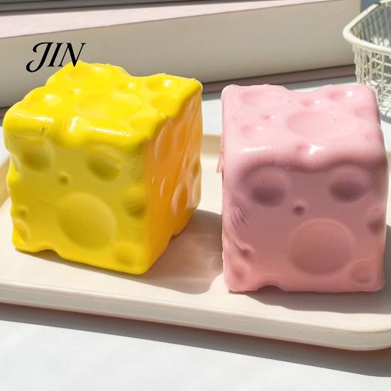Cheese Stress Ball Fake Squeeze Toy, Anxiety Relief Cube Sensory Reduction Gadget Slow Rising Pinch Home Office Relaxation Tool Shape Toy