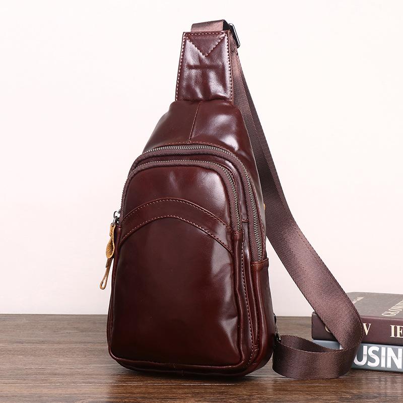 Men S First-Layer Cowhide Breast Bag, Fashionable And Versatile Men S Bag, Crossbody Cowhide Small Bag, Genuine Leather Chest Bag Tide