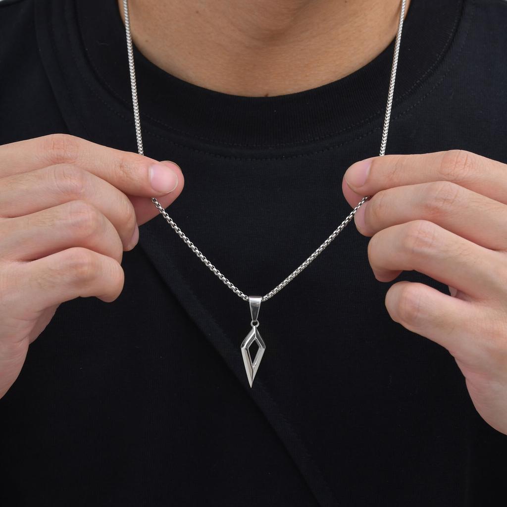 Casual Geometric Necklace for Men Boys,Stainless Steel Four Pointed Star Collar,Hiphop Punk Jewelry Gift