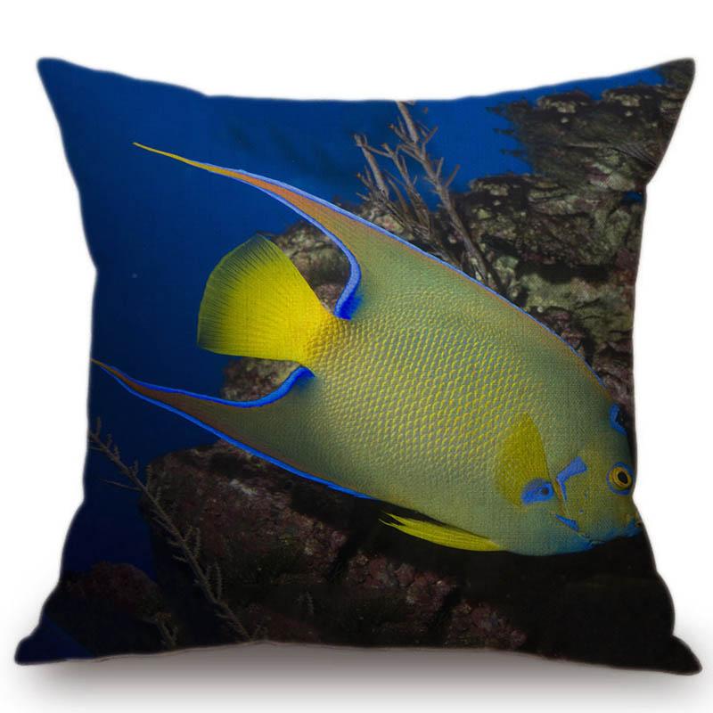 Summer Home Decoration Oil Painting Tropical Ocean Fish Sofa Throw Pillow Cover Nemo Fish Cotton Linen Cushion Cover Cases