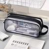 Transparent Mesh Pencil Case Large Capacity Double Layer Pen Bag for Students Lightweight Stationery Pouch for School Office Exams