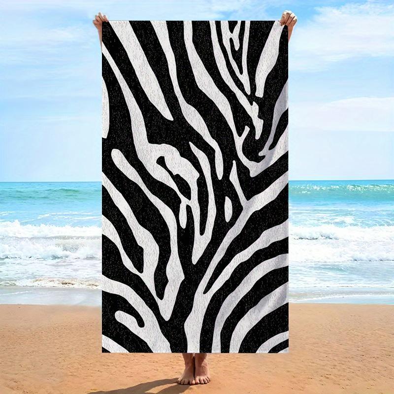 

Zebra Stripes Modern Minimalist Matte Black Beach Towel, Soft Microfiber for Swimming Travel Camping W30*H60(CM)