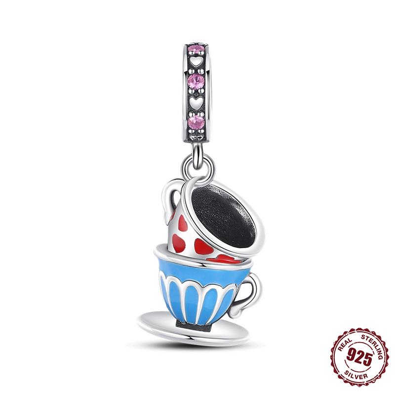 High Quality Copper Teacup Coffee Pendant Beads Fit Original Fine Bracelets Charms Diy Women Jewelry Making