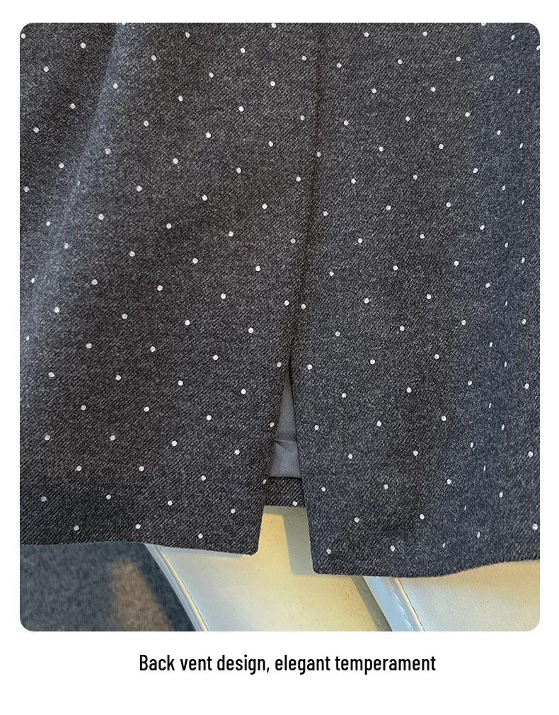 Women's Gray Polka Dot Wool A-Line Hip-Hugging Midi Skirt - Autumn/Winter 2025 Collection