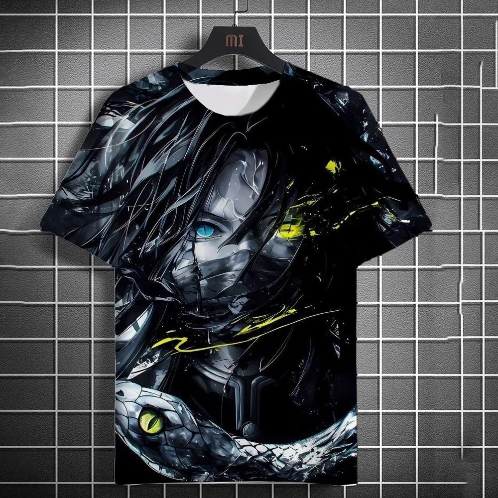 Japanese Graffiti Anime 3D Printed Fashionable Casual Short Sleeved Men's T-shirts - Soft Medium Stretch Polyester Fabric Summer Relaxed Fit Clothing