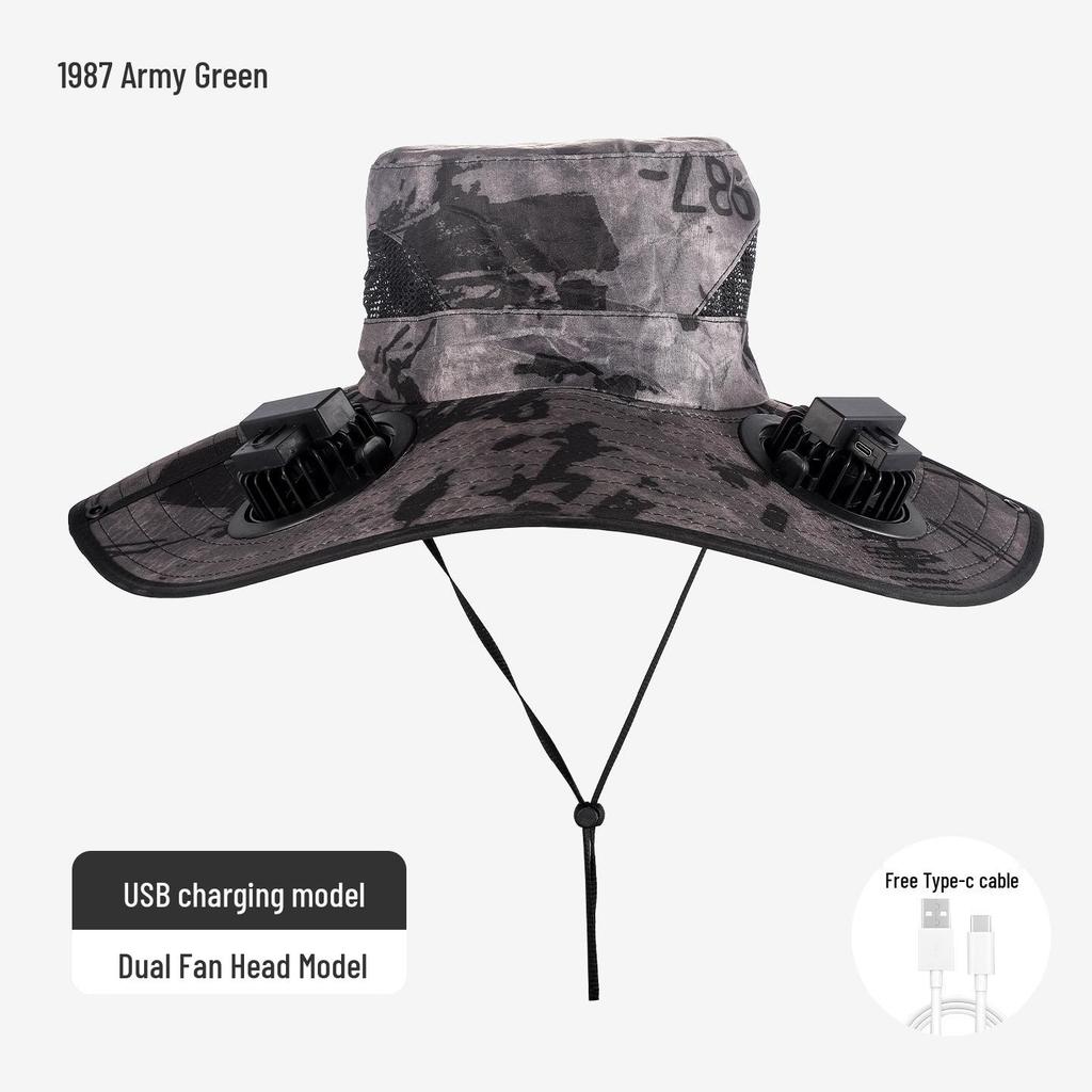 Solar-Powered Wide Brim Fisherman Hat with Fan for Sun Protection, Rechargeable and Portable for Outdoor Travel