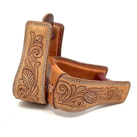 High Quality Horse Western Stirrups Saddle Tack Floral Handmade Tooled Leather Covered Pair