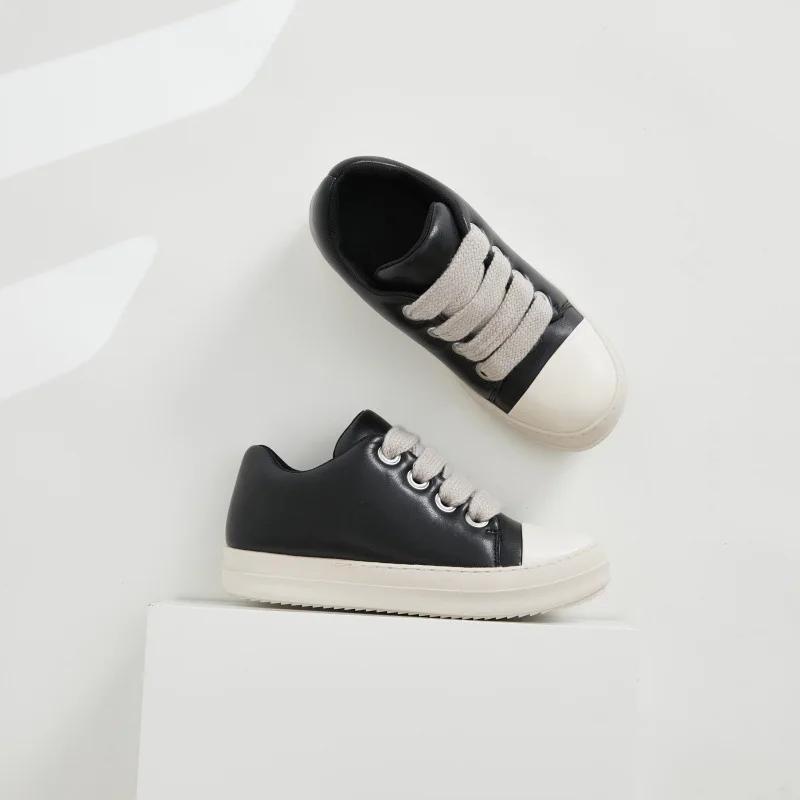 Vintage Shoes Thick Shoelace Fashion High Top Platform Black Leather Casual Women's Chunky Sneaker