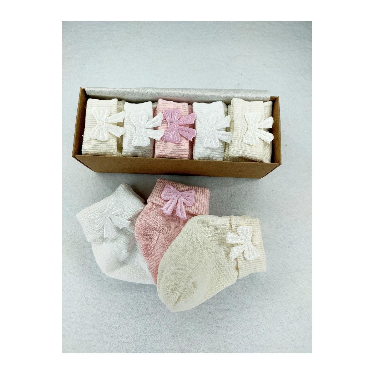 

Premium Boxed 5 Pack Washed Organic Baby Girl Socks With Bow 0-2 Years 0-6 Ay
