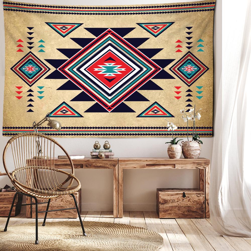 

Гобелен с ромбовидным узором в стиле ретро, ​​настенный Гобелен в богемном стиле, лента в стиле хиппи, художественный эстетический декор для комнаты 95x70CM