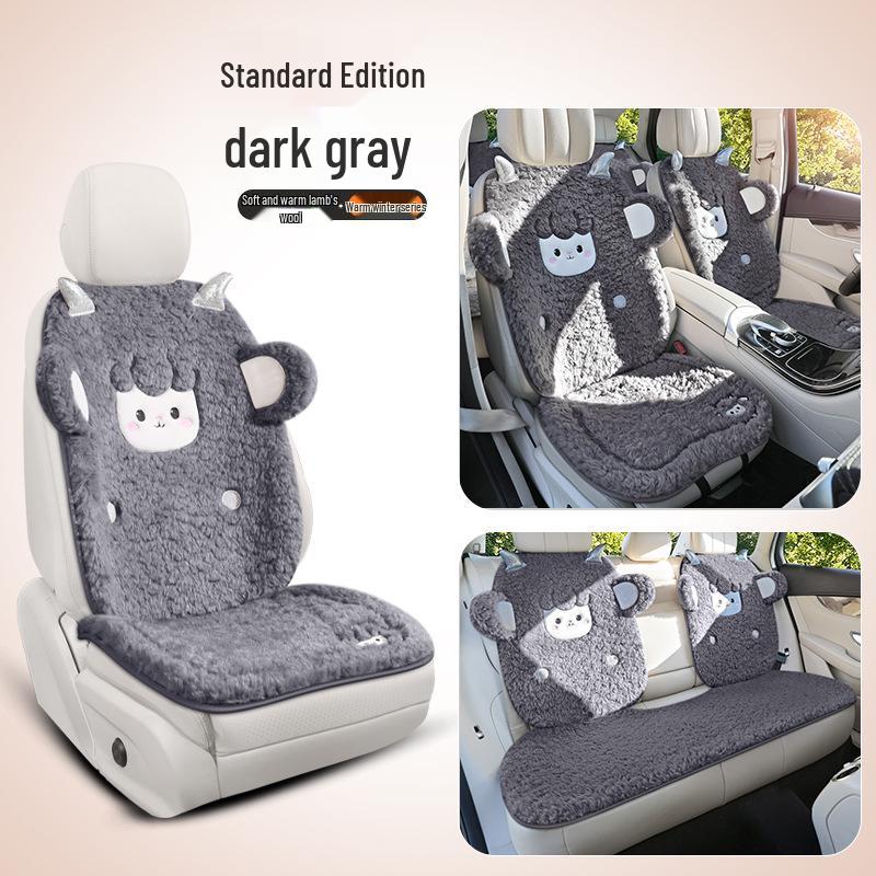 Women's Cute Cartoon Plush Winter 3-Piece Car Seat Cushion Set for Five-Seat Vehicles